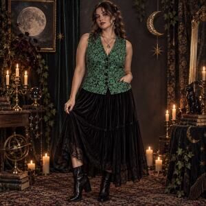 Vtg Ann Taylor Loft Tapestry Vest Sz 12 Whimsigoth Holiday Floral Jaquard Y2K